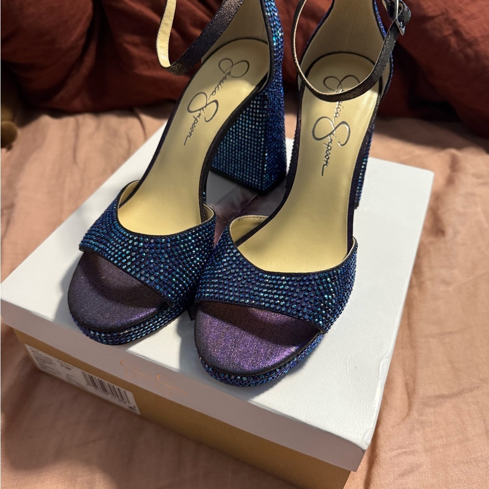 NEW! Jessica Simpson blue rhinestone heels